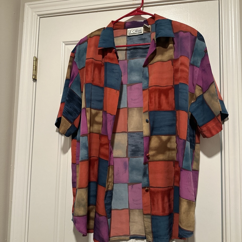 Cubavera Red and Blue Casual Button Down Shirt